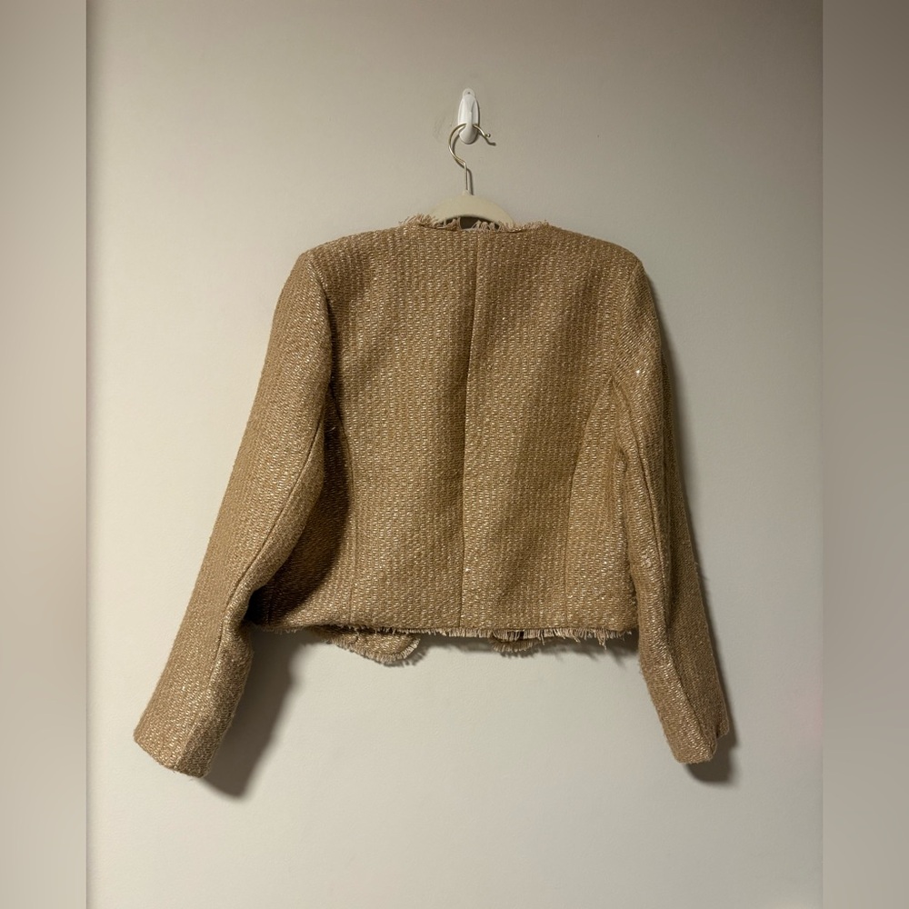 Women’s Beige Tweed Blazer Jacket Large - Picture 8 of 8